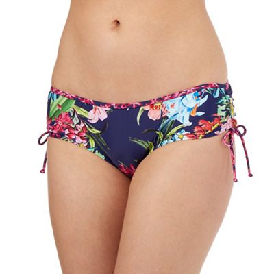Mantaray Navy floral ruched bikini bottoms